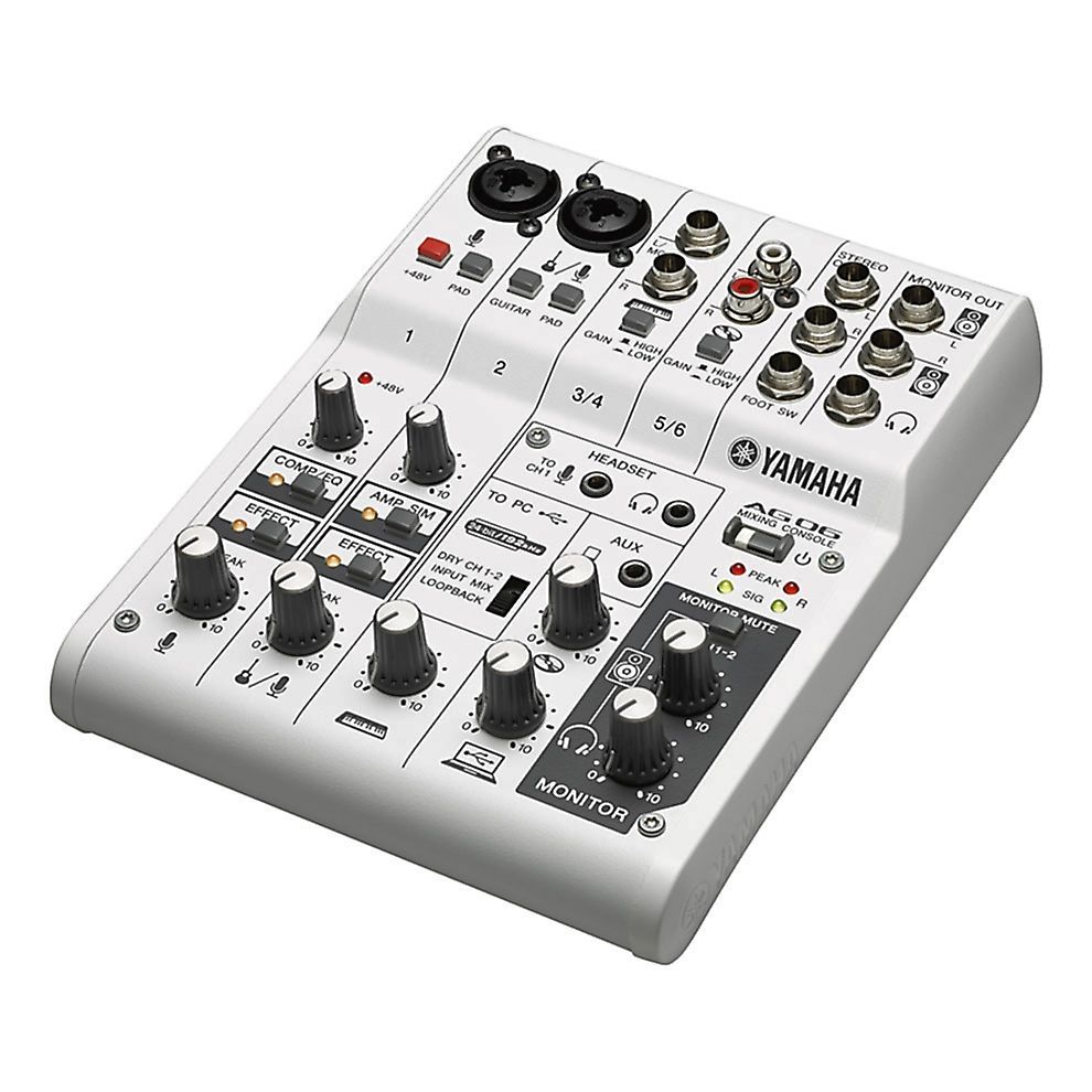 YAMAHA AG06 - микшерный пульт, 2 мик./лин. вх., 2 стер., 1 AUX, D-PRE предусилители, USB Audio, DSP