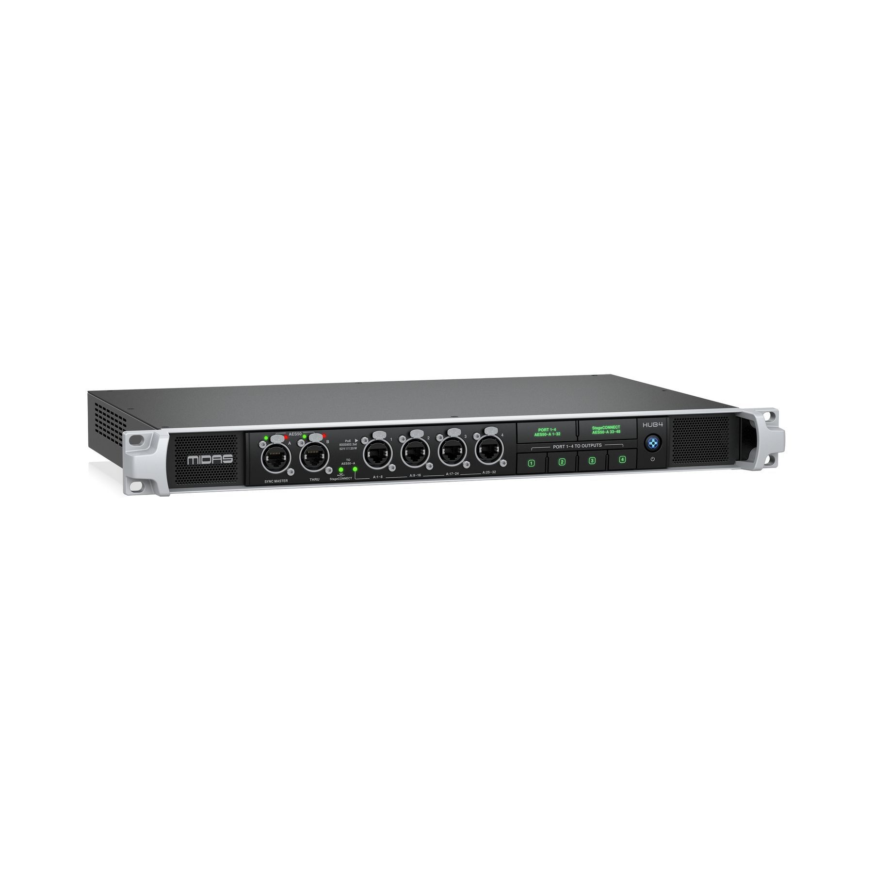 MIDAS HUB4 - коммутатор каналов AES50, AES50-B сквозной, AES50 1-4 с PoE для подключения DP48